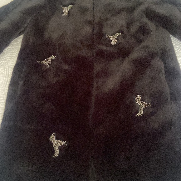 Zara black and diamanté faux fur coat - Picture 3 of 6